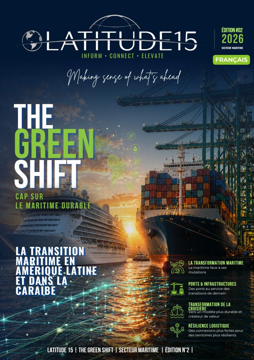 Couverture LATITUDE 15 maritime : The Green Shift, édition française 2026.