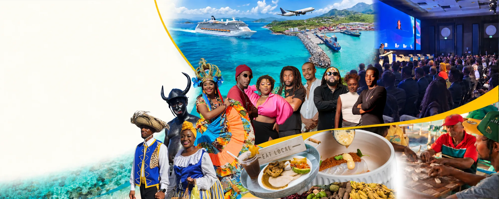 Cultures et artistes de la Caraïbe, gastronomie et dominos, conférence internationale, aviation, croisière et activité portuaire.
